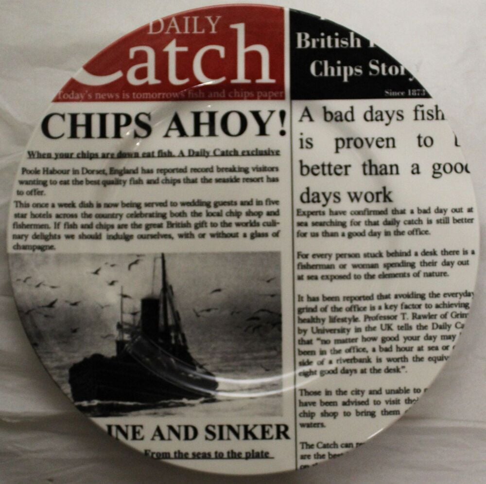 Poole Pottery Dinner Plate - Fish & Chips Newspaper design