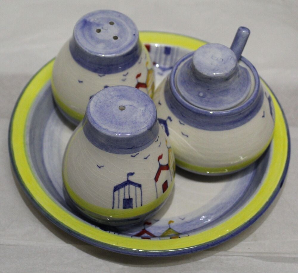 Hand-Thrown 4-Piece Cruet Set - Beach Huts design