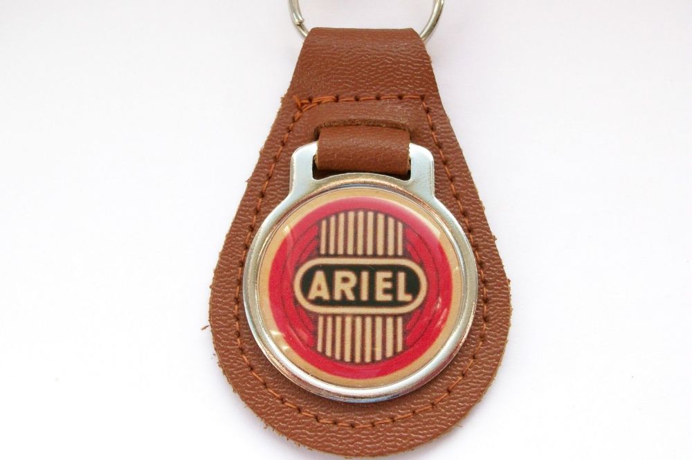 Ariel acrylic badged tan leather keyring.