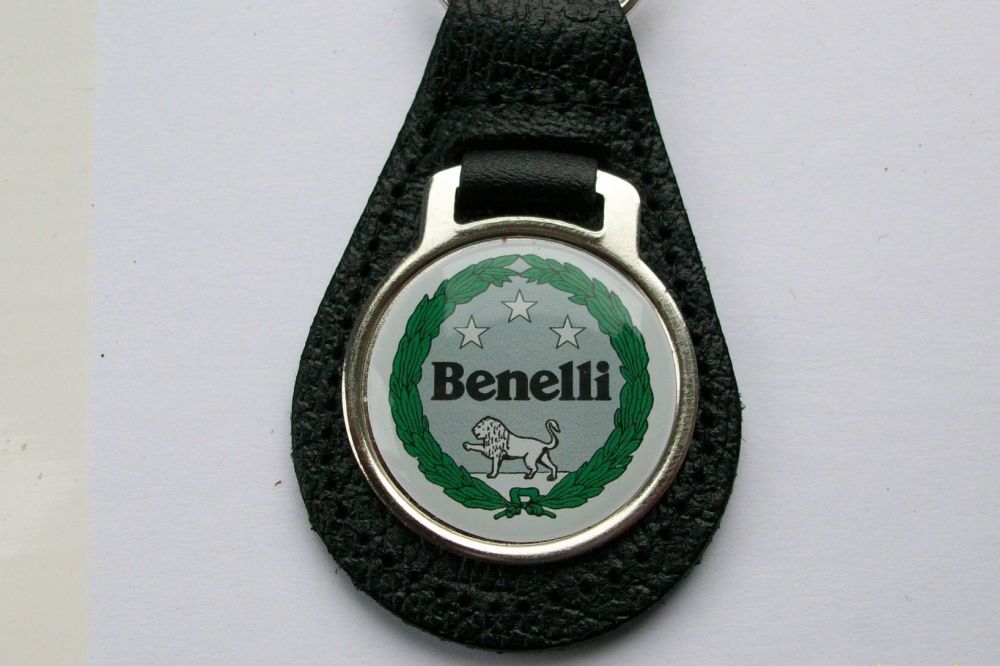 Benelli acrylic badged black leather keyring.