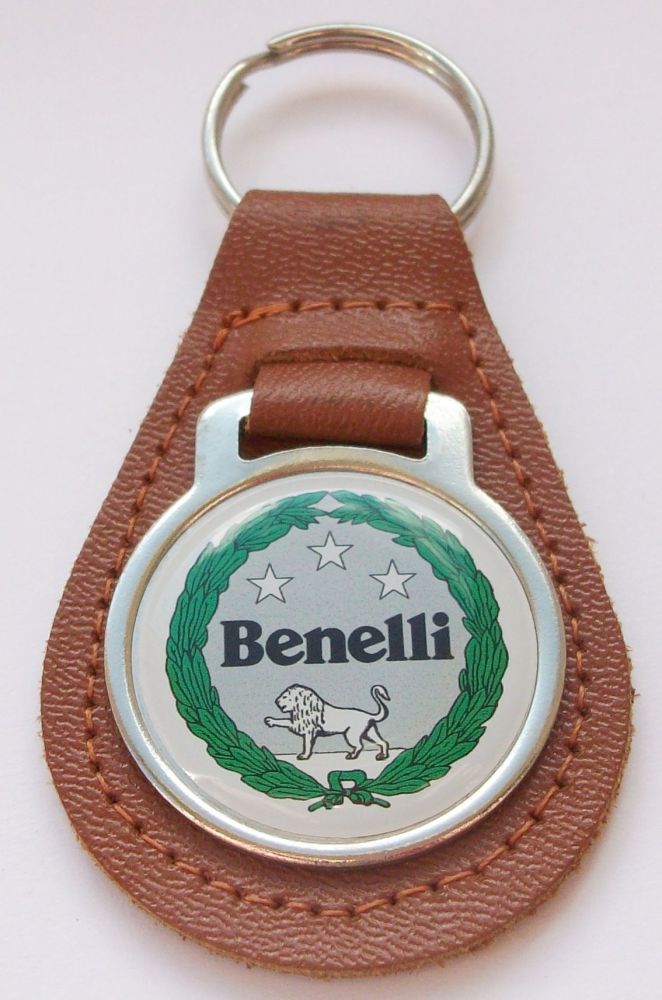 Benelli acrylic badged tan leather keyring.