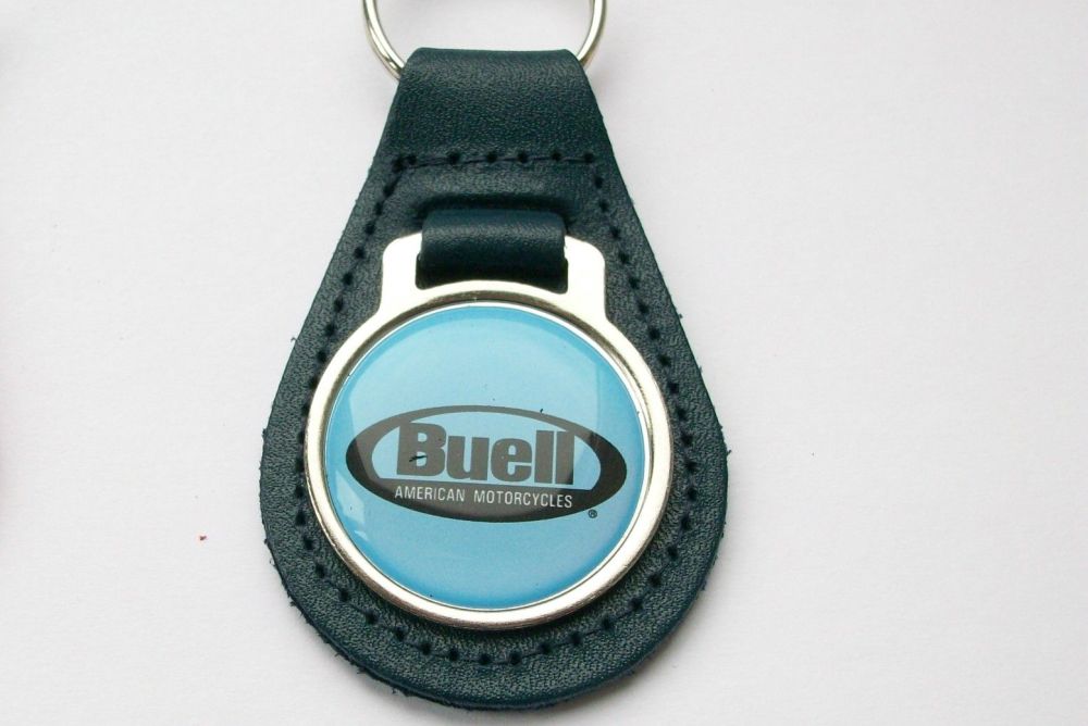 Buell acrylic badged blue leather keyring