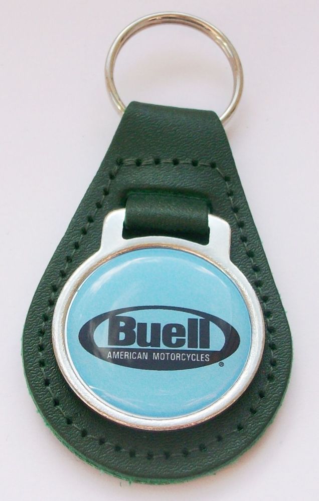 Buell acrylic badged green leather keyring