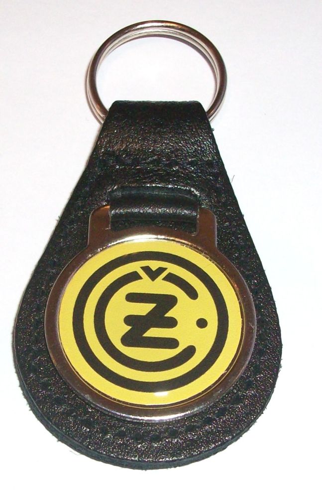 CZ acrylic badged black leather keyring..