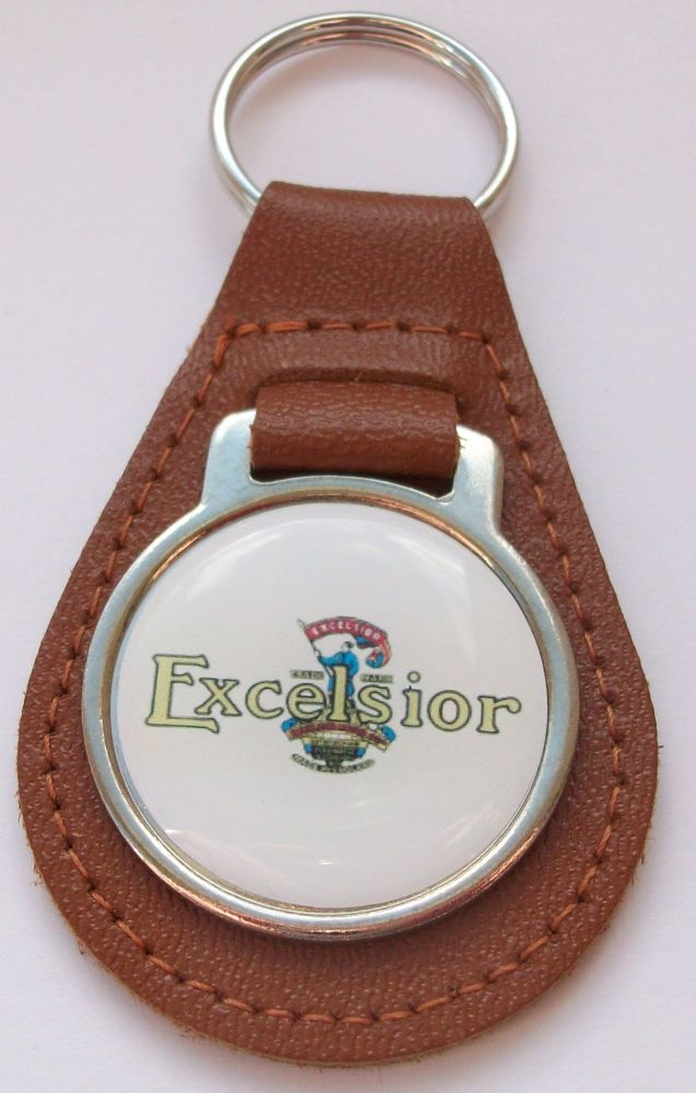 Excelsior acrylic badged tan leather keyring..