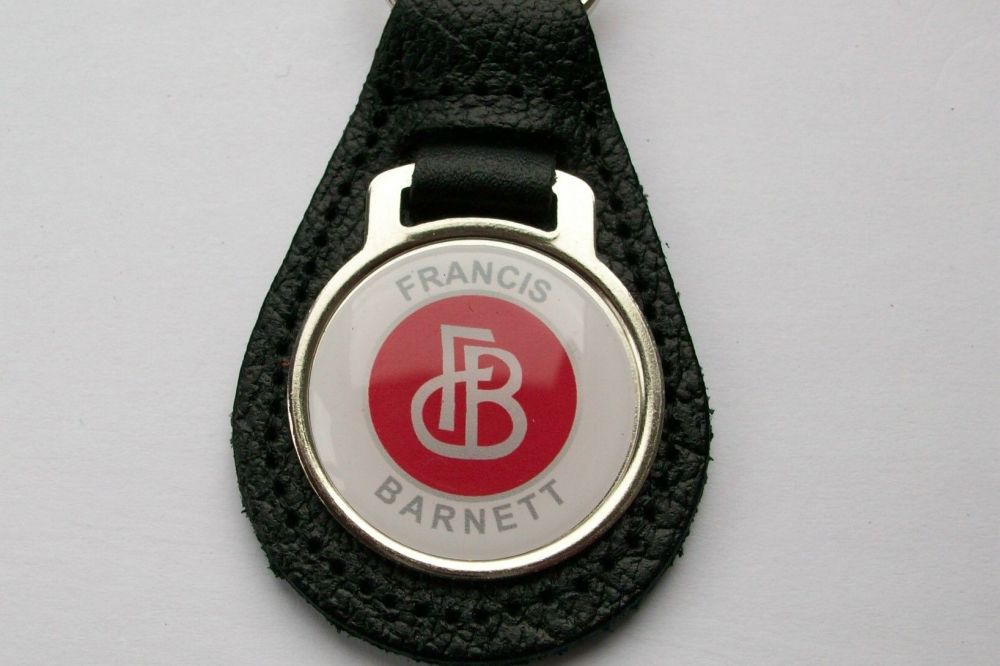 Francis Barnett acrylic badged black leather keyring..