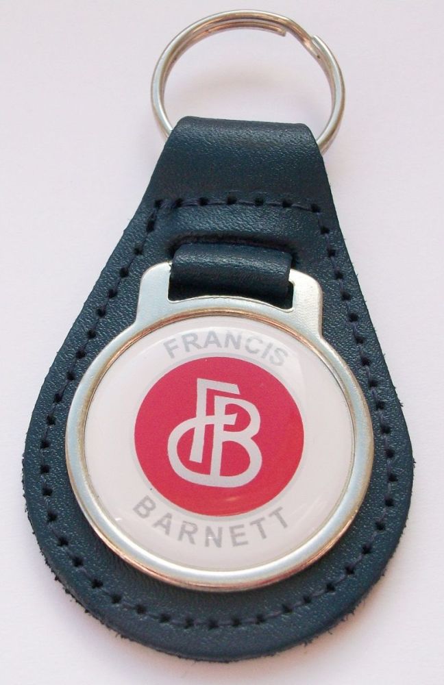 Francis Barnett acrylic badged blue leather keyring..