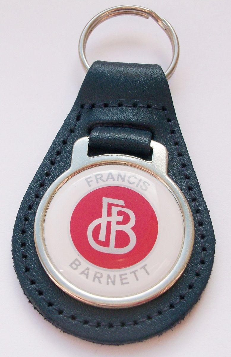 Francis Barnett acrylic badged blue leather keyring.