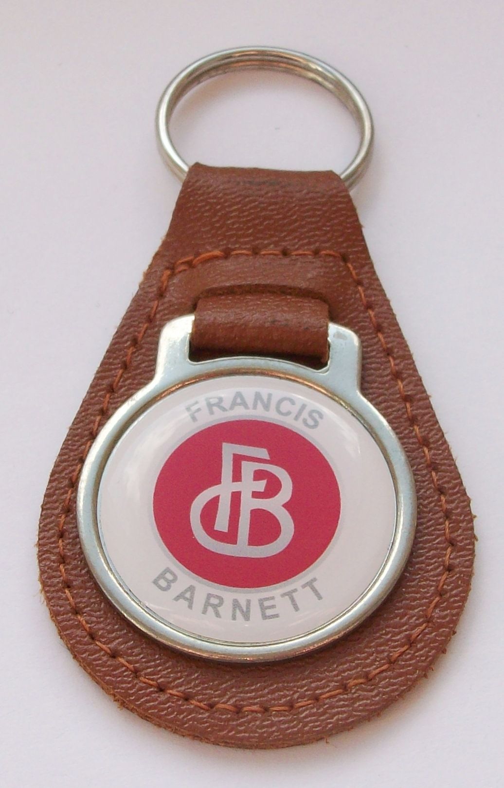 Francis Barnett acrylic badged tan leather keyring