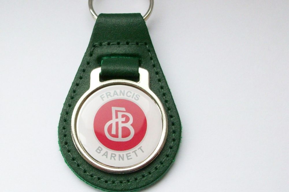 Francis Barnett acrylic badged green leather keyring..