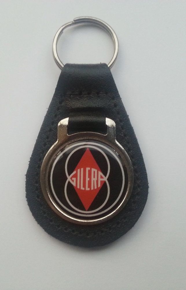 Gilera acrylic badged black leather keyring..