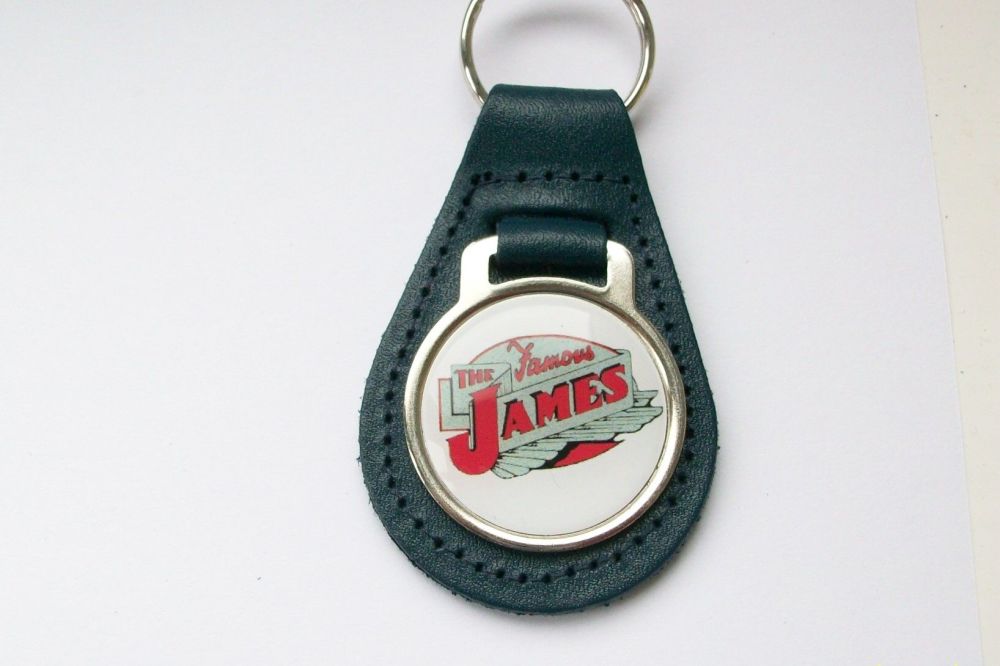 James acrylic badged blue leather keyring..