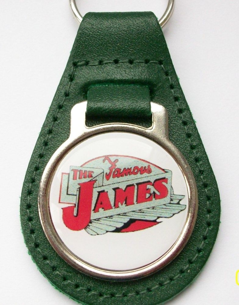 James acrylic badged green leather keyring..