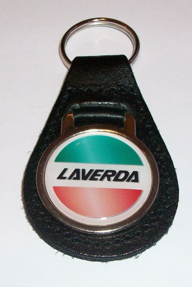 Laverda acrylic badged black leather keyring..