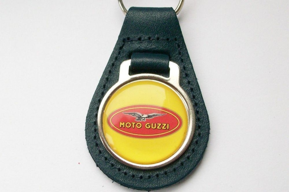 Moto Guzzi acrylic badged blue leather keyring..