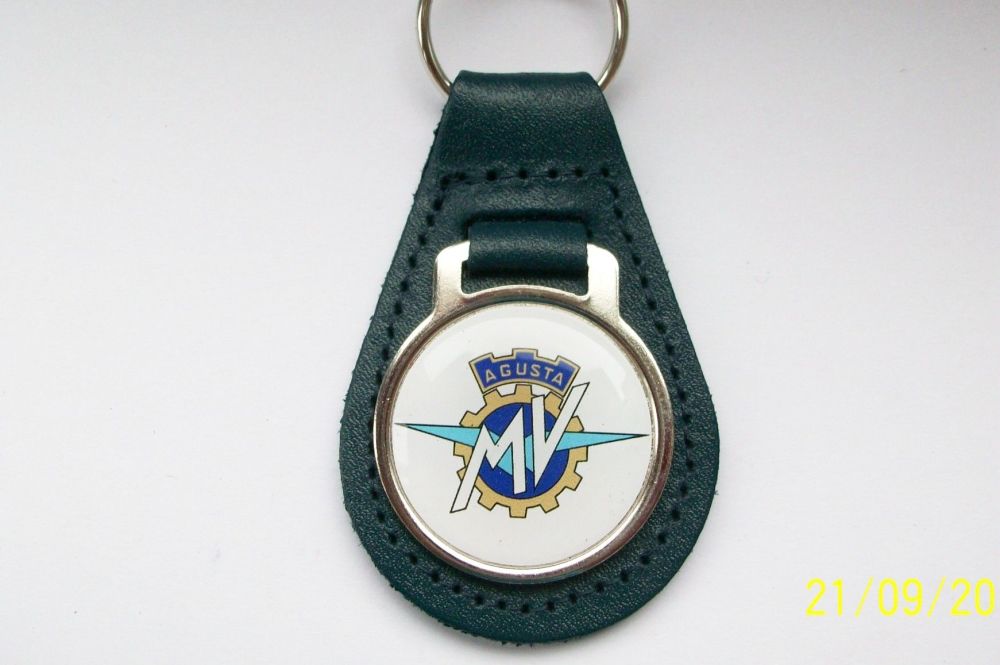 MV Agusta acrylic badged blue leather keyring.
