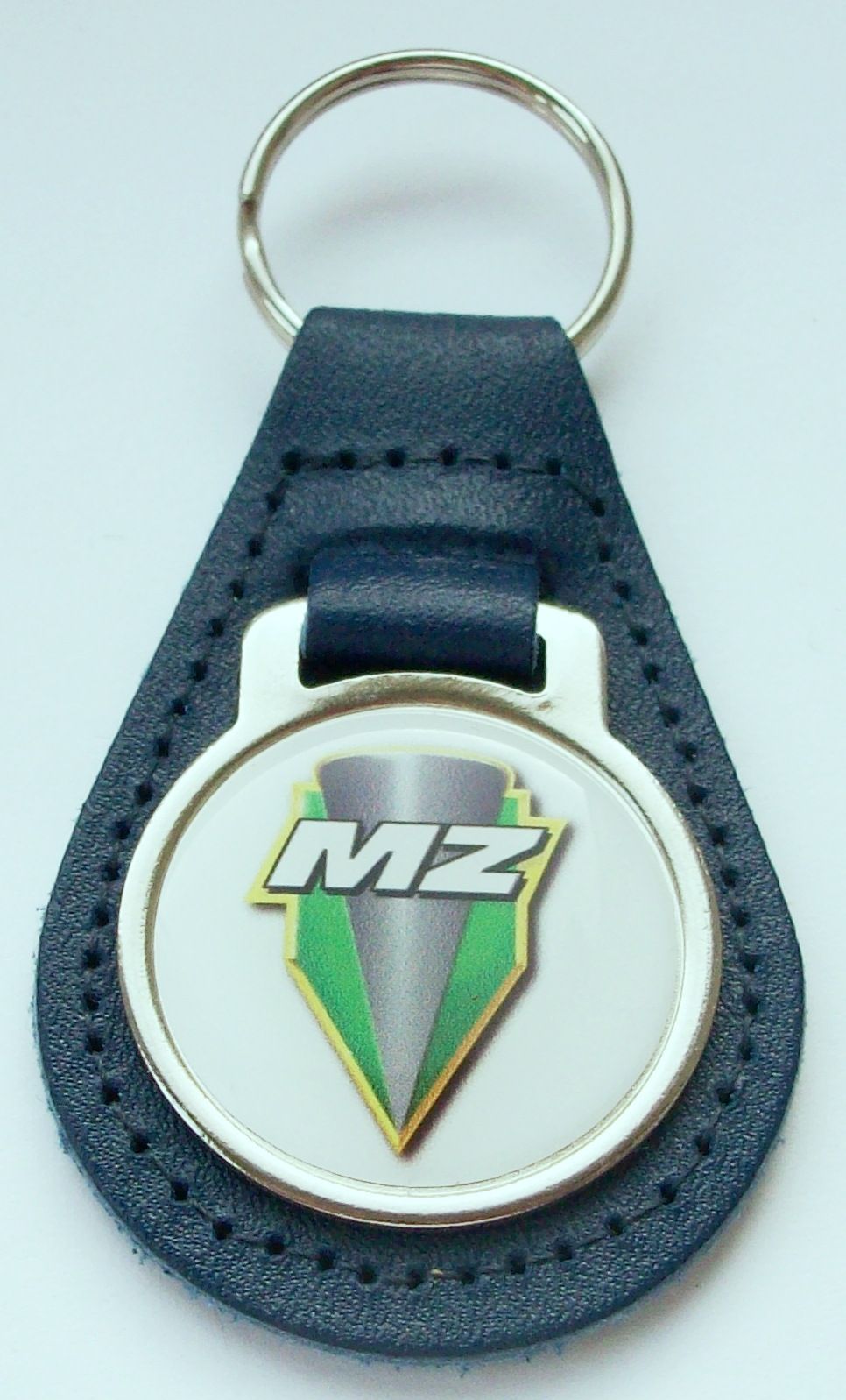 MZ acrylic badged blue leather keyring