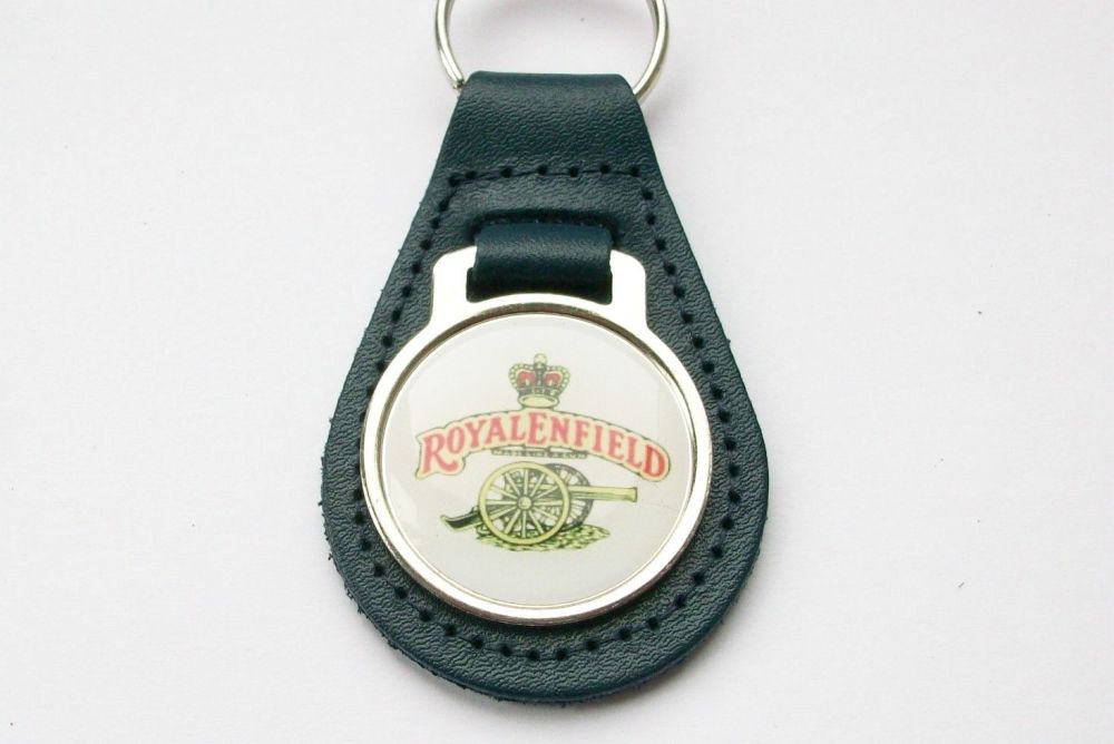 Royal Enfield acrylic badged blue leather keyring..