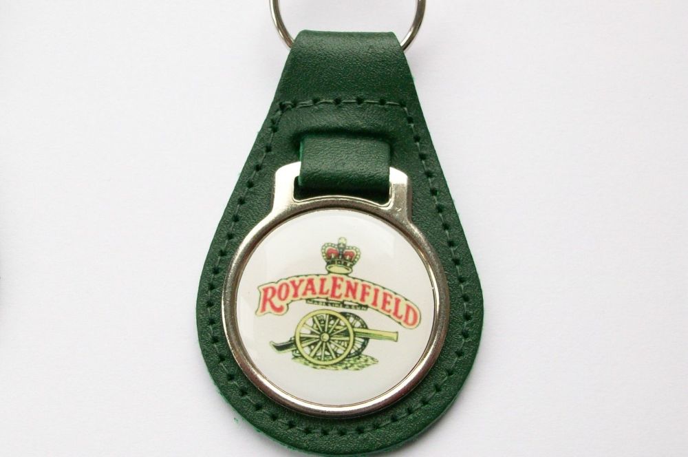 Royal Enfield acrylic badged green leather keyring..