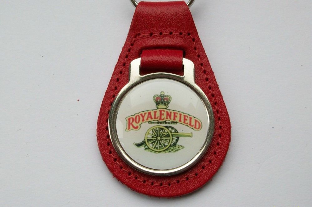 Royal Enfield acrylic badged red leather keyring
