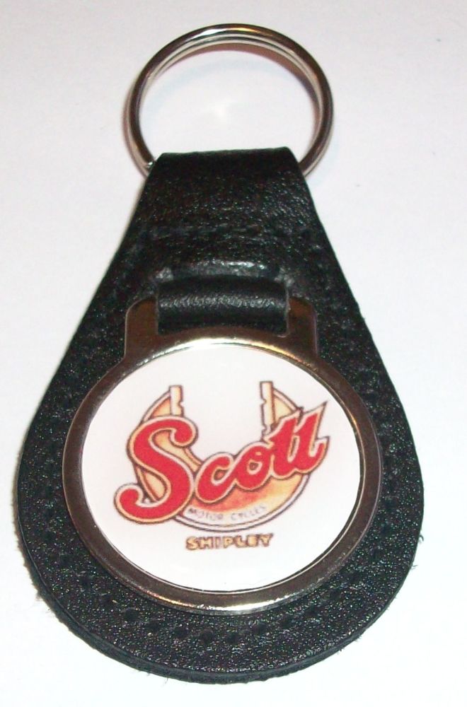 Scott acrylic badged black leather keyring..