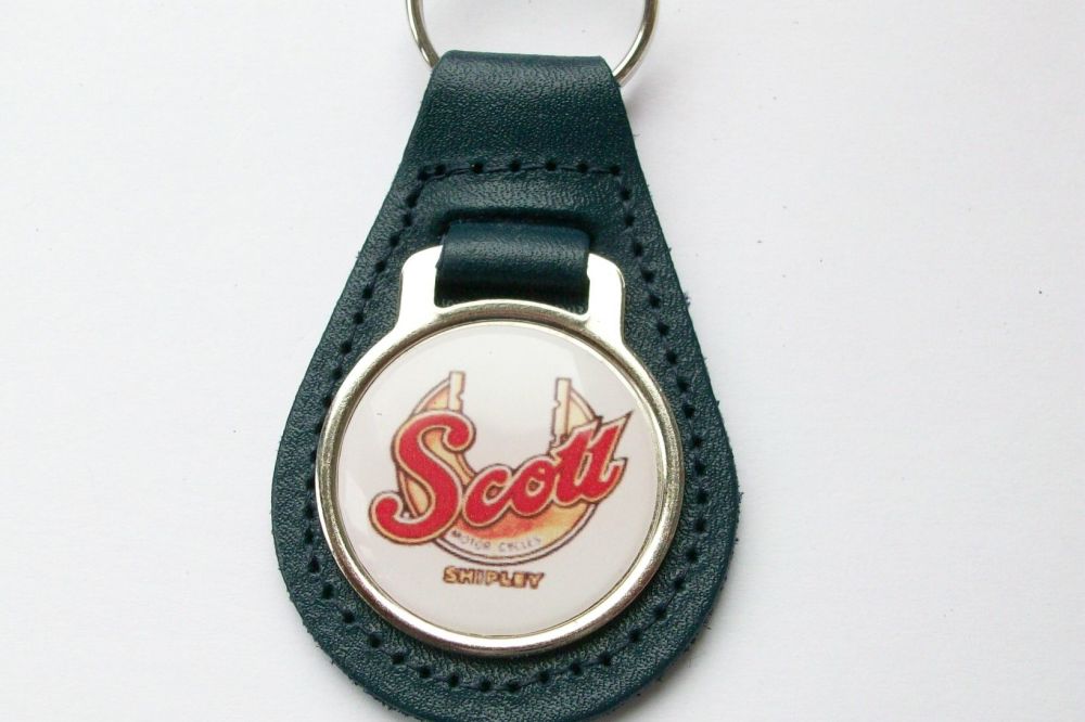 Scott acrylic badged blue leather keyring..