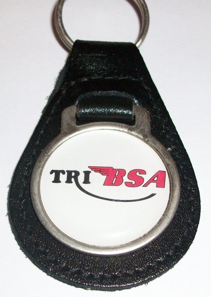 Tribsa acrylic badged black leather keyring..