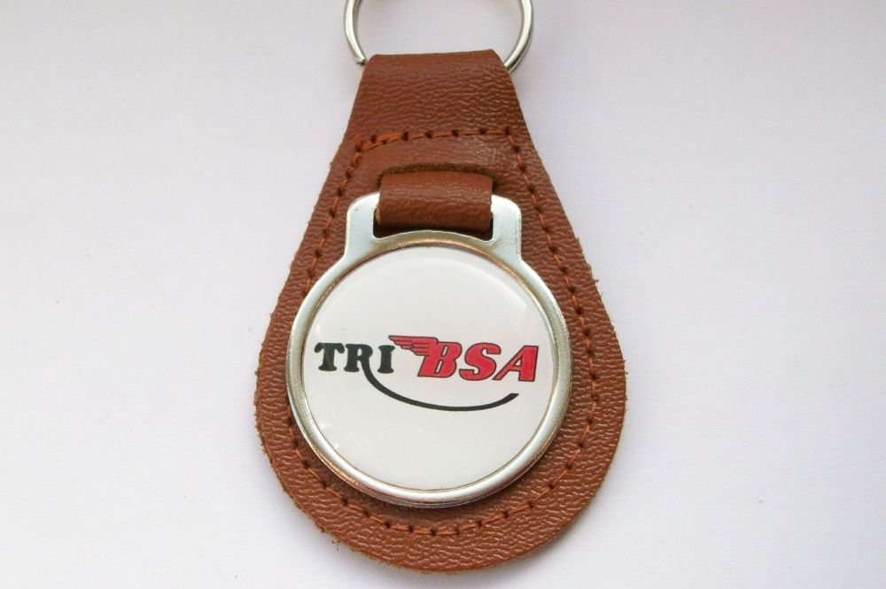 Tribsa acrylic badged tan leather keyring..