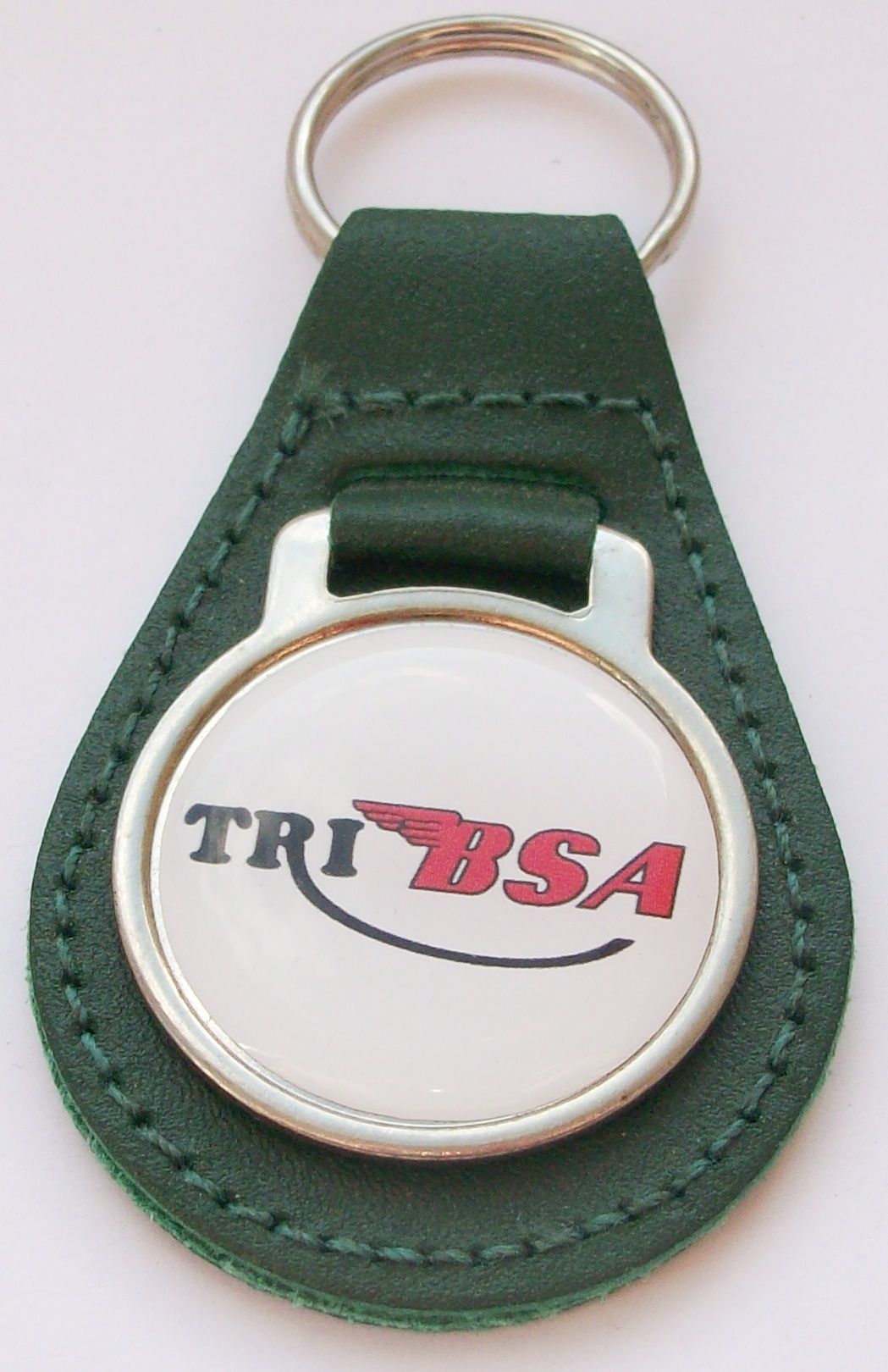 Tribsa acrylic badged green leather keyring