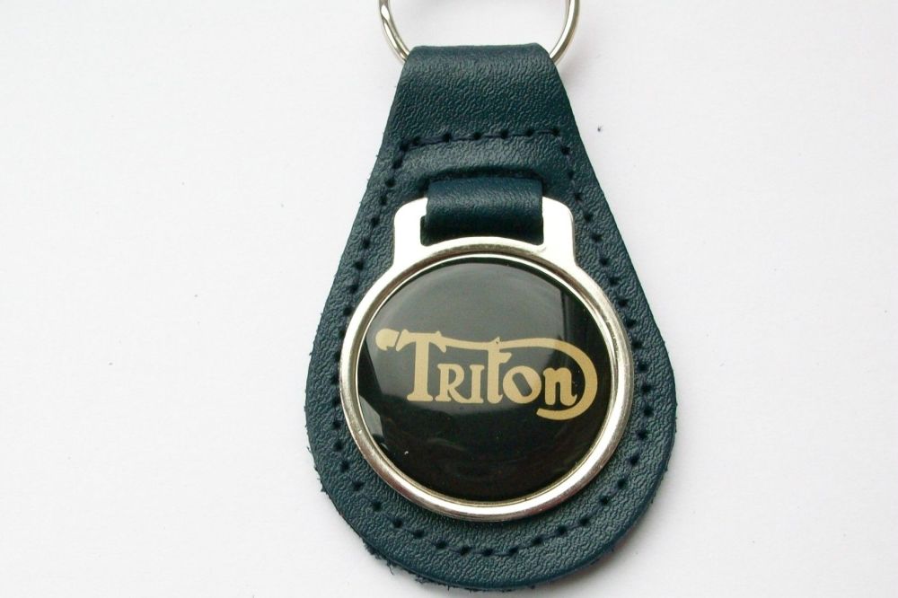 Triton acrylic badged blue leather keyring..