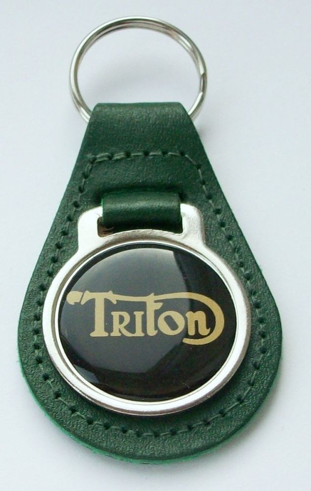 Triton acrylic badged green leather keyring..