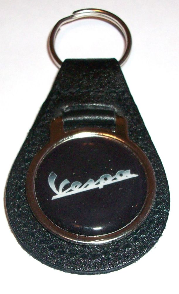 Vespa acrylic badged black leather keyring..