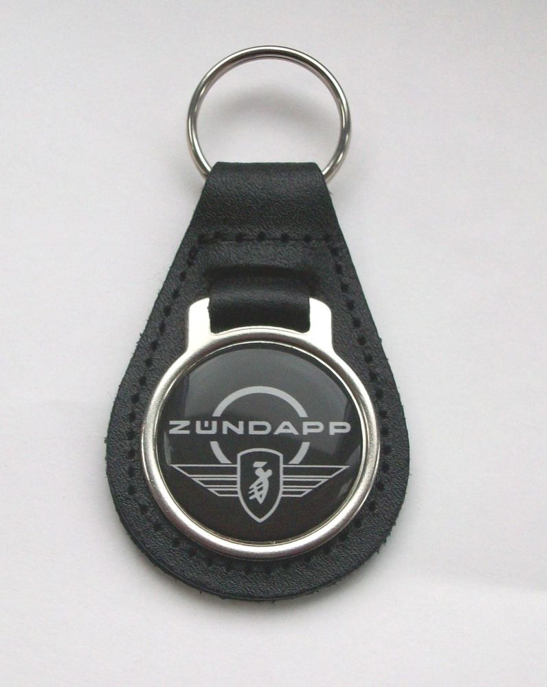 Zundapp acrylic badged black leather keyring..