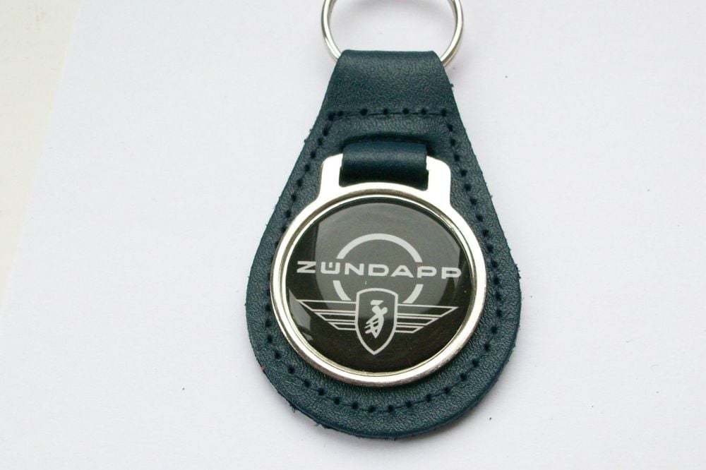 Zundapp acrylic badged blue leather keyring..