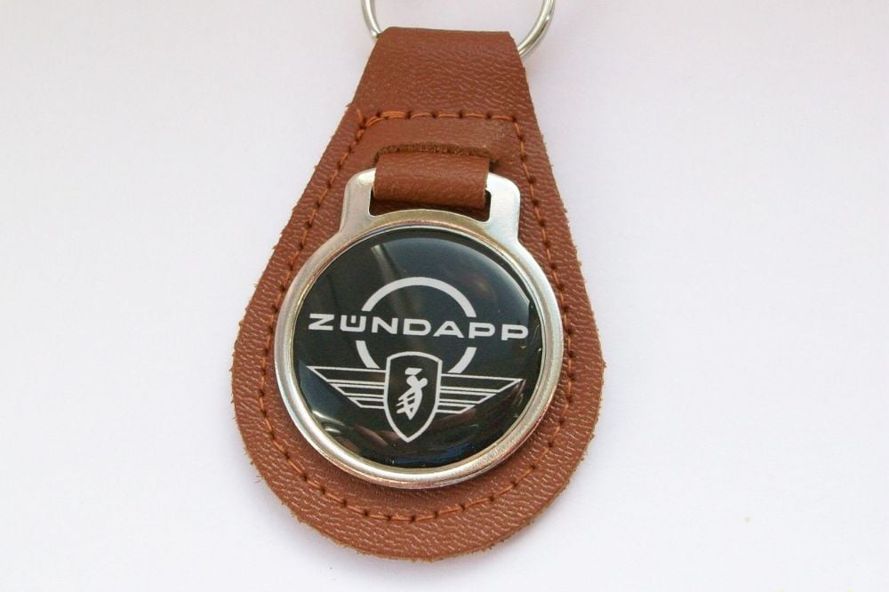 Zundapp acrylic badged tan leather keyring..