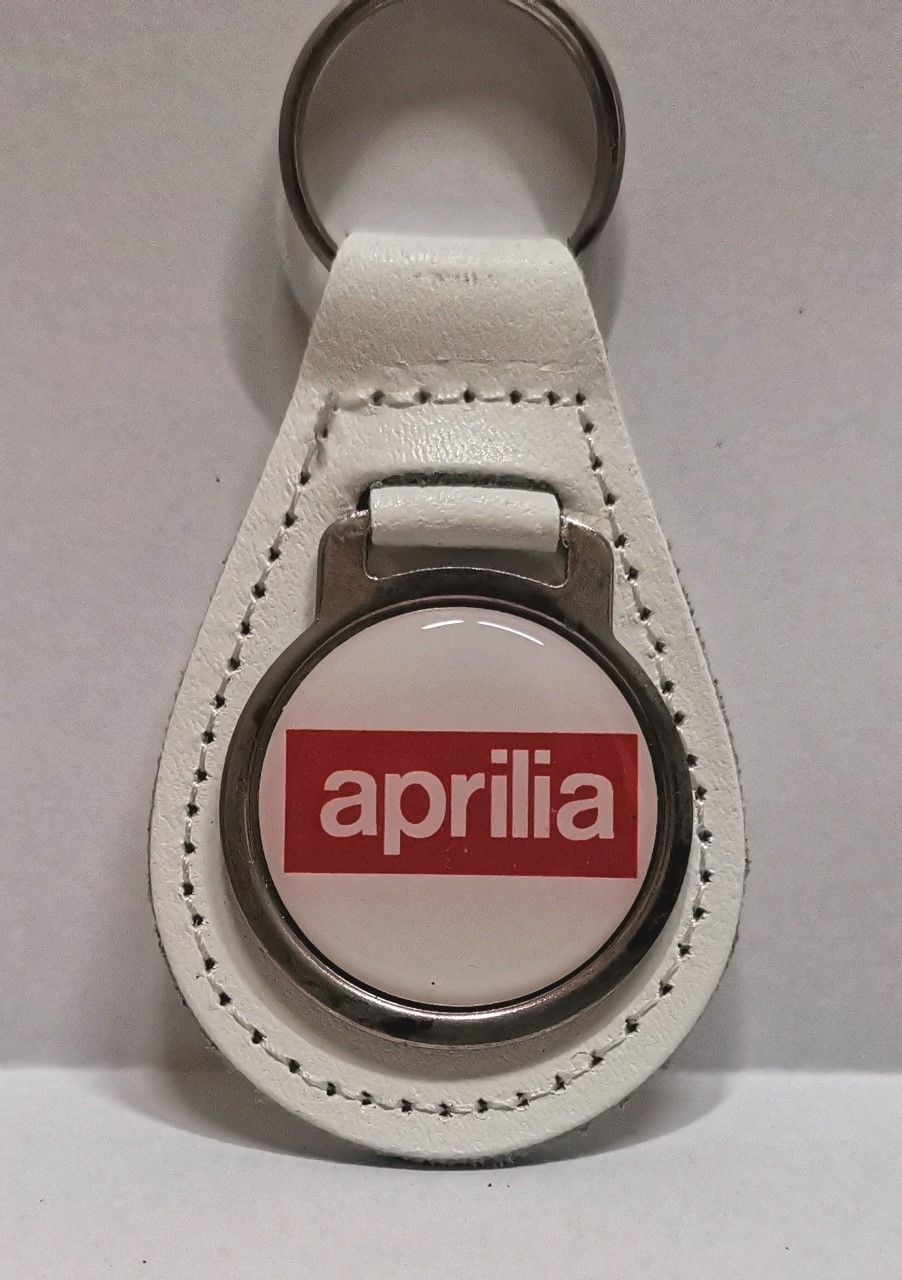 Aprilia acrylic badged white leather keyring