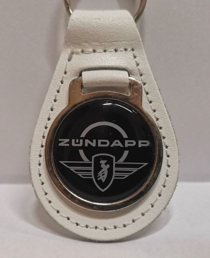 Zundapp acrylic badged white leather keyring..