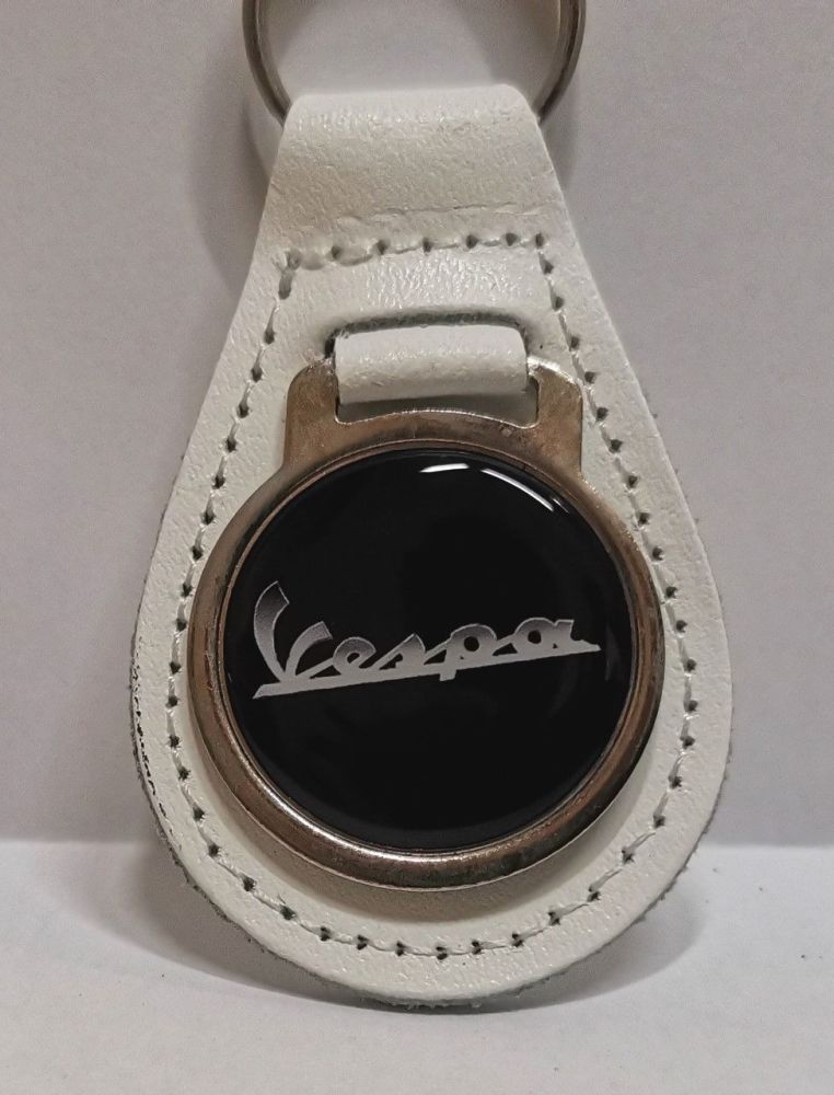 Vespa acrylic badged white leather keyring