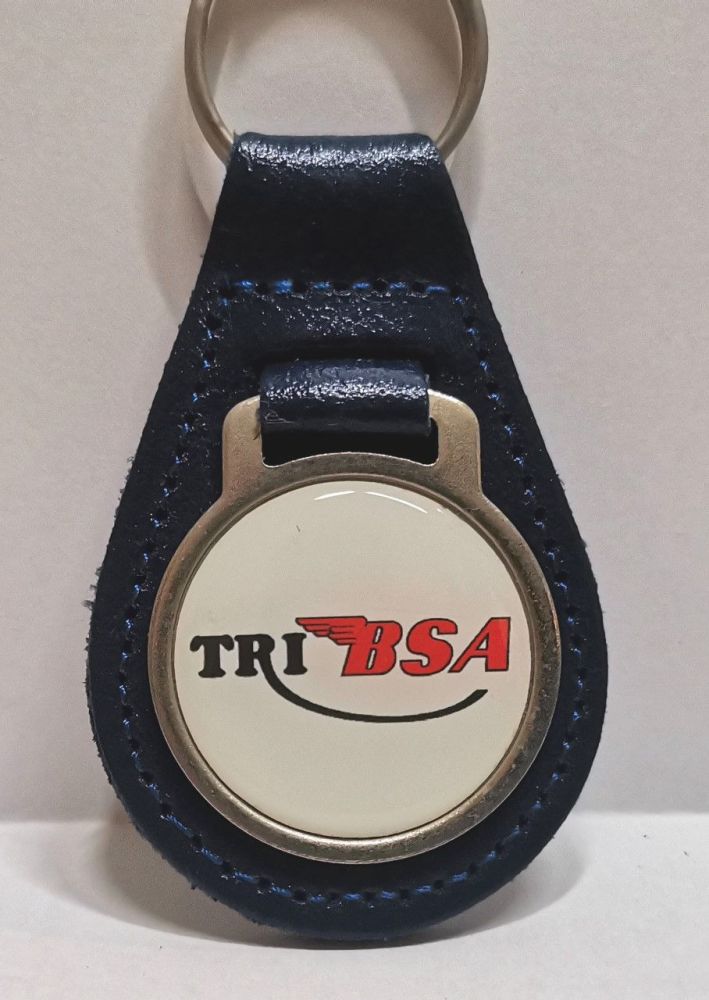 Tribsa acrylic badged blue leather keyring..