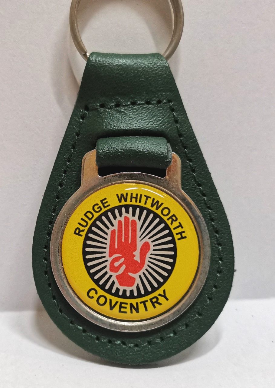 Rudge Whitworth acrylic badged green leather keyring