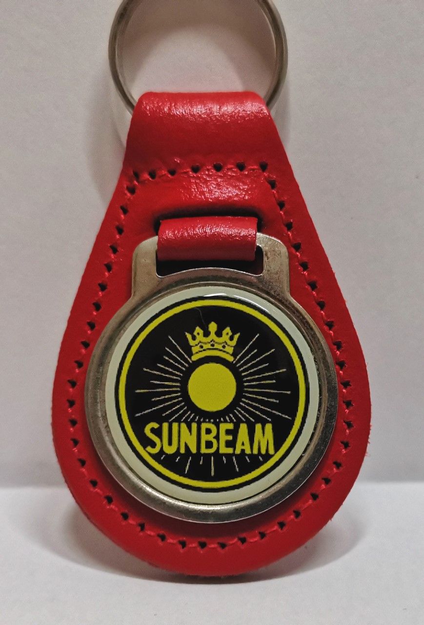 Sunbeam acrylic badged red leather keyring