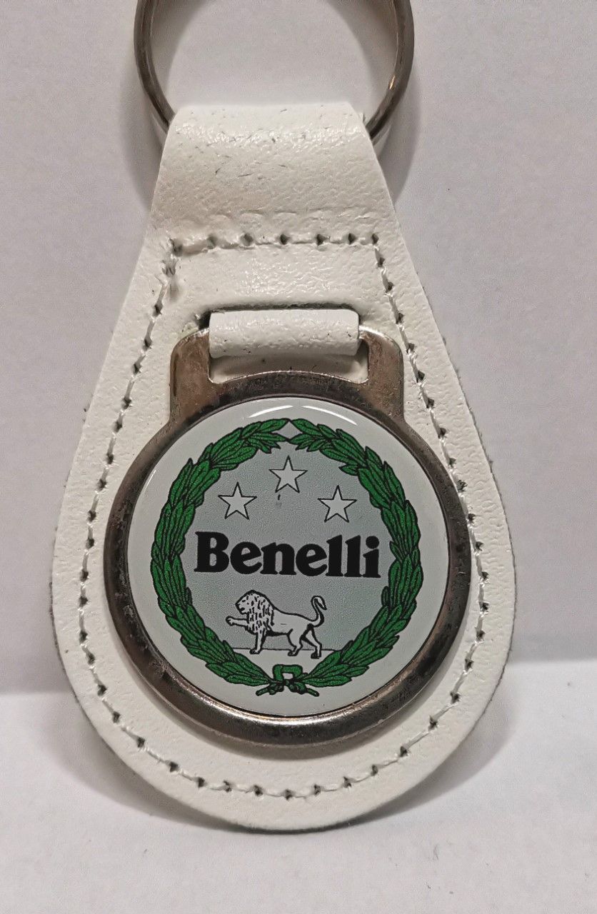 Benelli acrylic badged white leather keyring