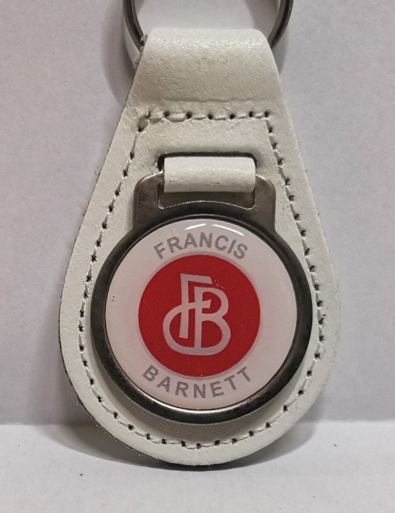 Francis Barnett acrylic badged white leather keyring..