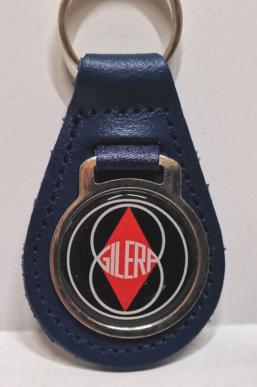 Gilera acrylic badged blue leather keyring