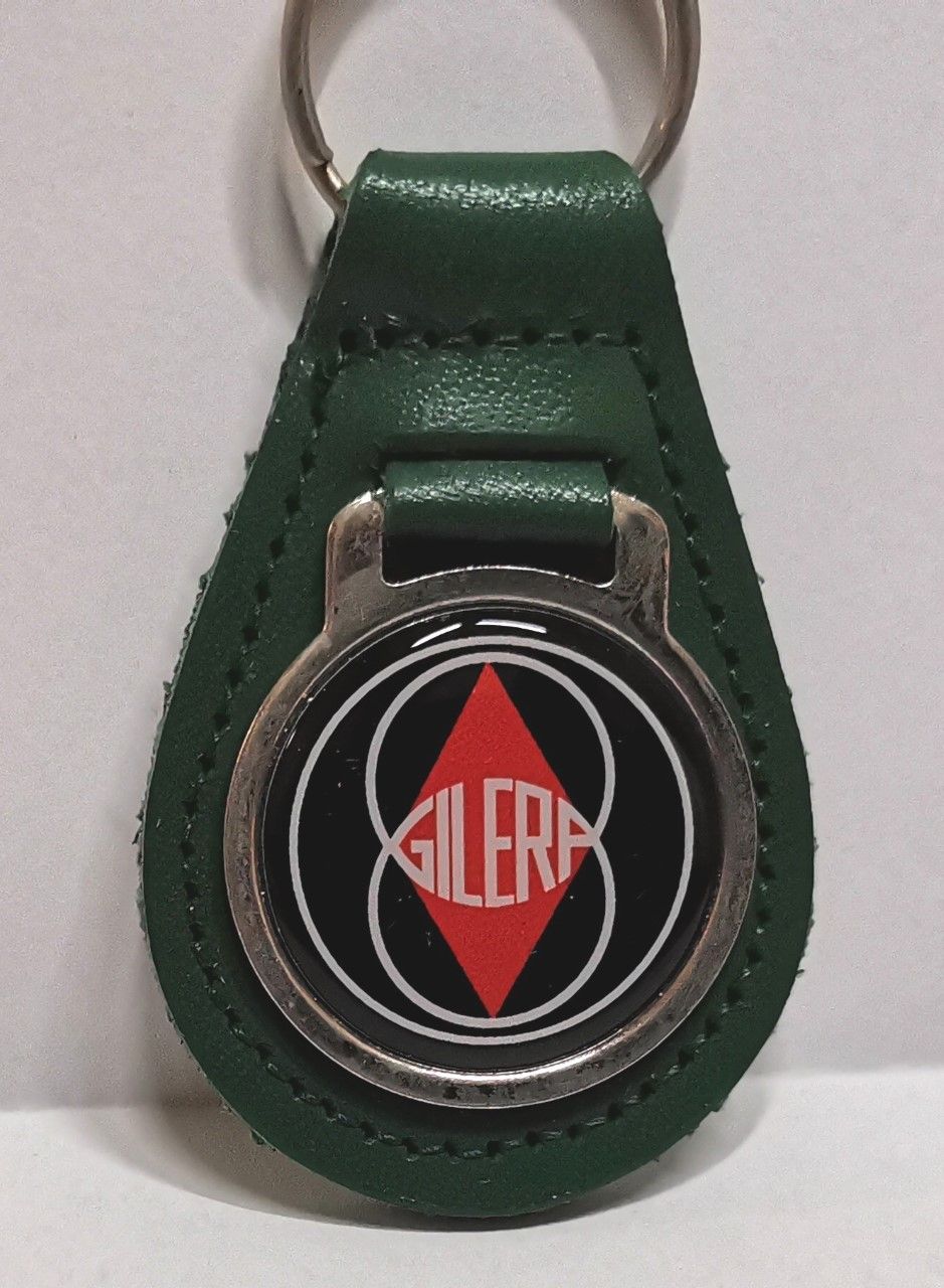 Gilera acrylic badged green leather keyring