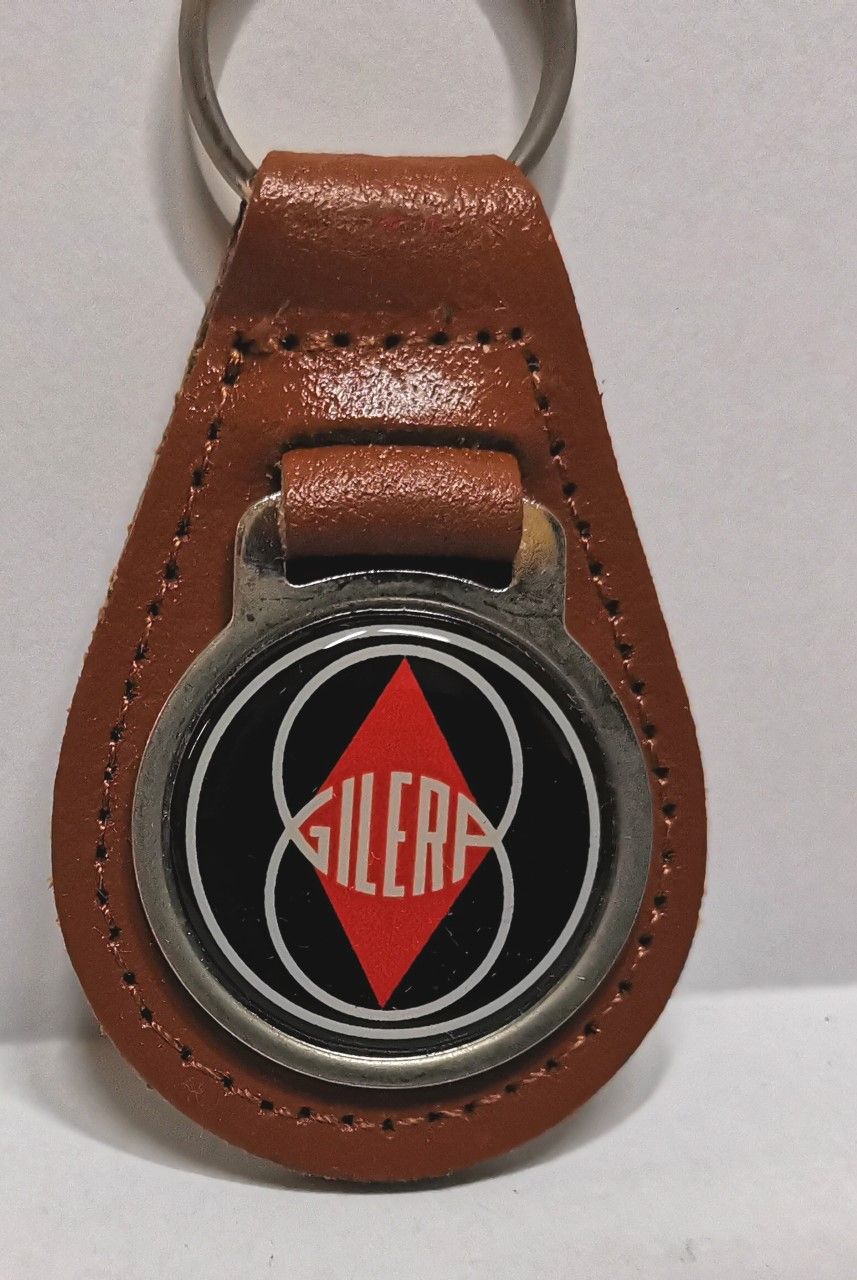 Gilera acrylic badged tan leather keyring