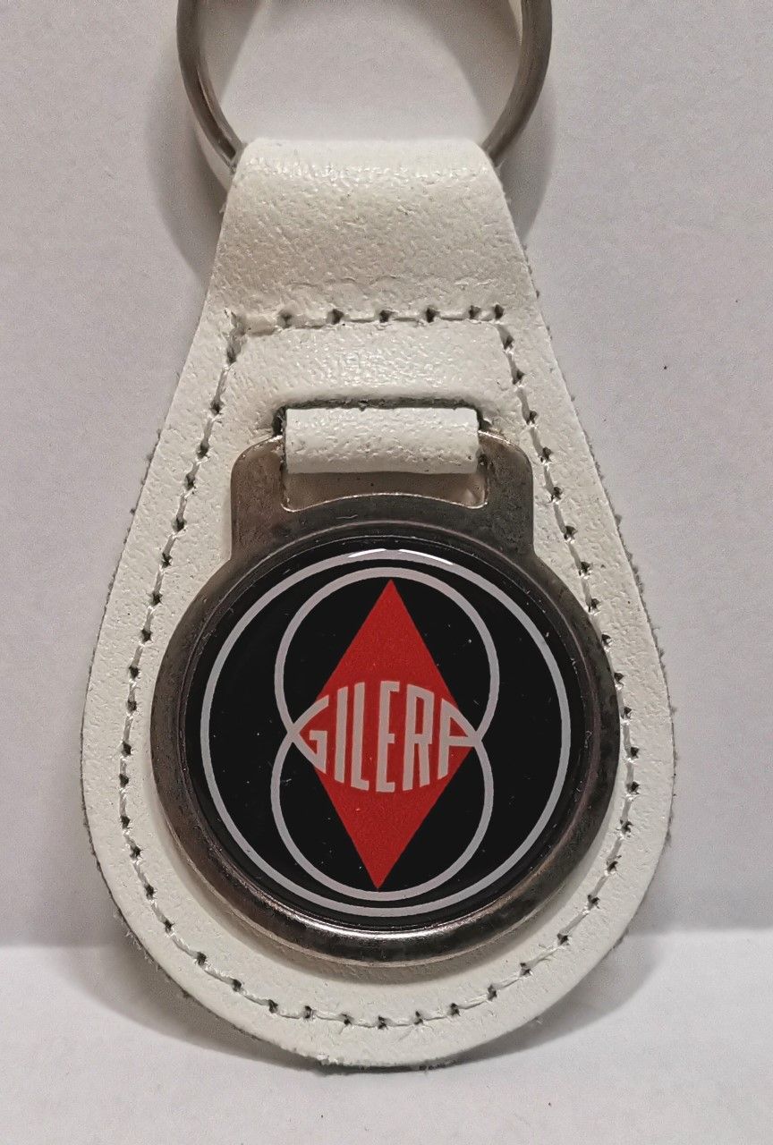 Gilera acrylic badged white leather keyring
