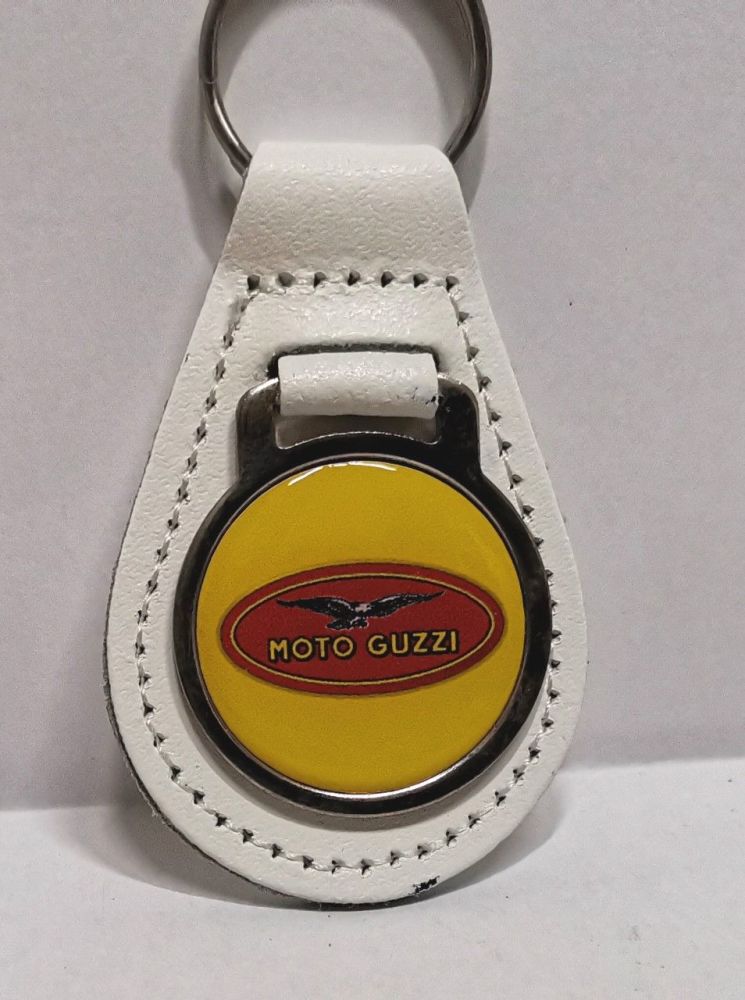Moto Guzzi acrylic badged white leather keyring..
