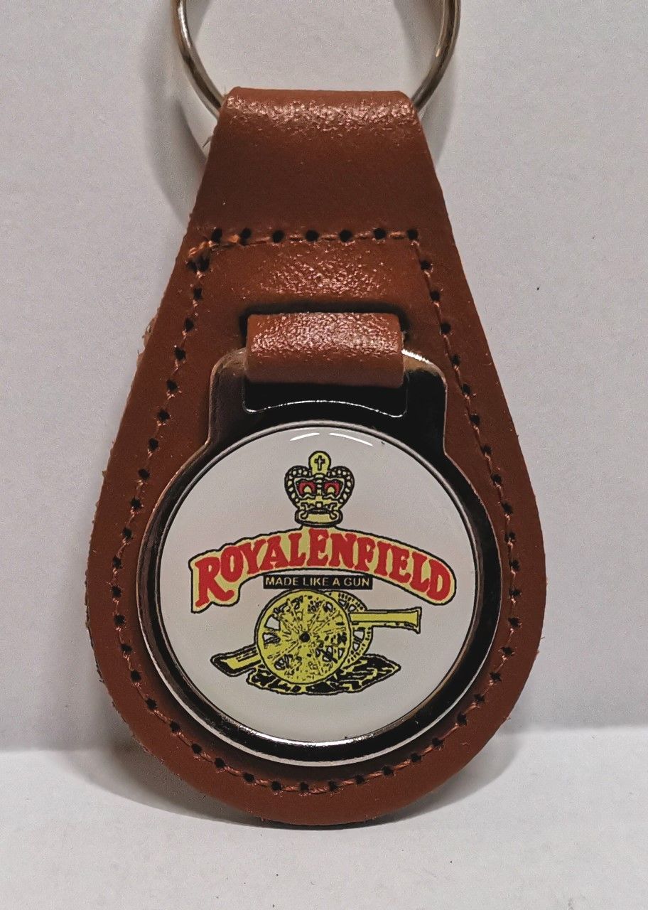 Royal Enfield acrylic badged tan leather keyring