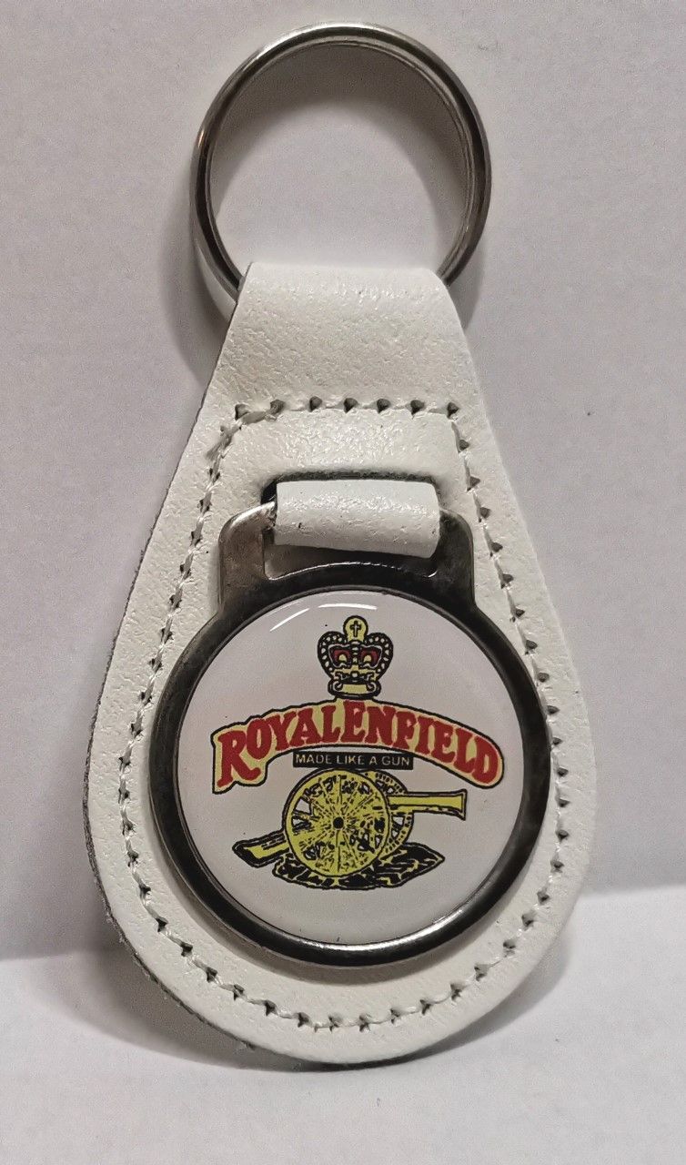 Royal Enfield acrylic badged white leather keyring